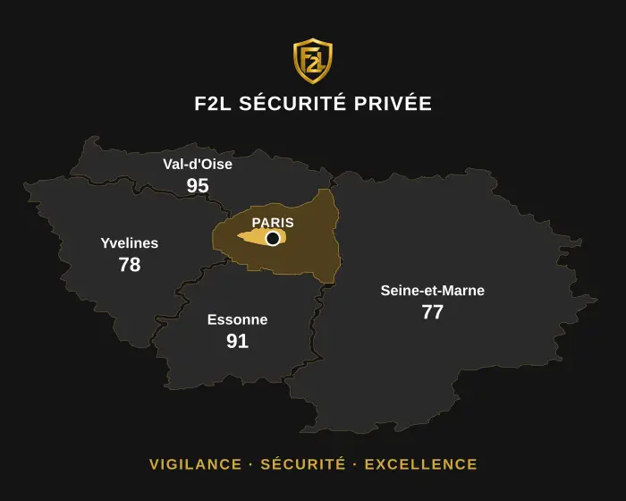 Zone d'intervention de F2L Sécurité en Île-de-France